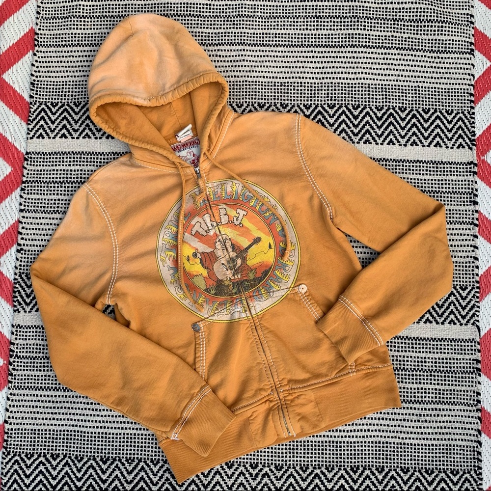 Vintage True Religion Sunburst Orange Zip-Up Hoodie